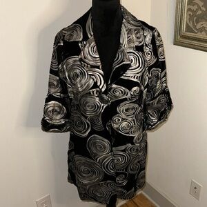 3 Sisters art deco circles print velvet swing blazer coat red polka dot lining S
